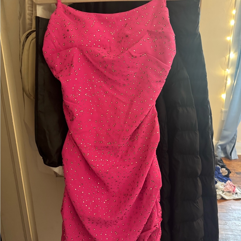 Lucy in the Sky Pink Strapless Ruched Bodycon Dress
